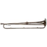 A silver plated State trumpet, panelled sections with prominent central knop, mouthpiece and chain