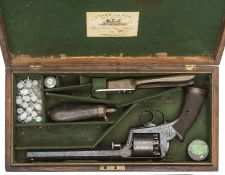 A cased 5 shot 38 bore Adams model 1851 “Dragoon” self cocking percussion revolver,13½” overall,