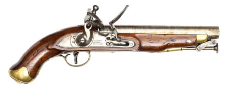 A .65” New Land pattern style flintlock holster pistol, 15” overall, unusually thick barrel 9”