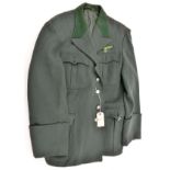 A Third Reich style olive green twill 4 pocket tunic, with dark apple green collar and lime green on