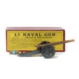 A scarce Britains 4.7" Naval Gun (1264). An early example with gold painted barrel, grey painted