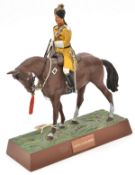 A mounted metal figure of an officer 1st Skinners Horse, by Sentry Box, 8” x 9”, on a titled metal