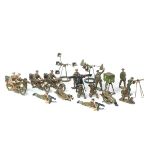 24 Britains Infantry in Khaki. 3x early despatch riders with fixed wheels from set 200 (21). An