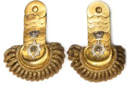 A very fine pair of Georgian officer’s gilt epaulettes of the South Hampshire Yeomanry Cavalry, gilt