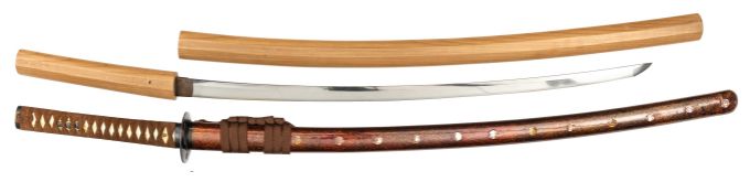 A Japanese sword Koto Katana, blade 27” signed Sukehira c 1600, in shira saya, with set of mounts
