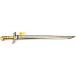 A French M1842 sword bayonet, fullered yataghan blade, 22¼”, marked “Manufre Impale de Chattelerault