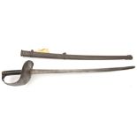 A P1899 cavalry troopers sword, shortened blade 32”, stamps at forte, steel bowl guard with