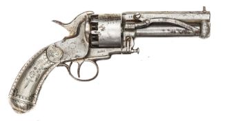 A rare French made 10 shot 2 barrelled Le Mat single action percussion revolver, having a cylinder