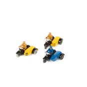 3 Dinky AA and RAC Motorcycle Combinations. 2x Dinky AA (44B) in yellow and black, with tan rider,