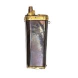 A copper 3 way flask, brass top with slender sprung charger, swivel cover (restored) to