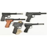 Three .177” Gat type “pop out” air pistols: Milbro No 2, Diana Mod 2, and a black lacquered alloy