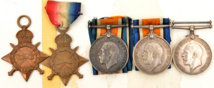 Single WWI medals (5): 1914-15 stars (1333 Pte A  H H Hardy Herts R; G 7234 Pte B Sagemar, R Suss.R)