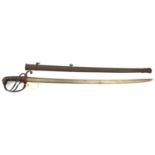 An 1821 pattern light cavalry officer’s service sword, slightly curved, pipe backed blade 32½”,