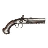 A late 18th century French 28 bore flintlock travelling pistol, 9½” overall, round barrel 4¾”,