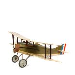 A large scale model based on a WW1 French Spad Bi-Plane. A hand-built model, with a wing-span of