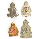 3 Surrey Yeomanry WM badges: NCO’s arm badge, large cap, small cap and similar brass with red