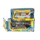 2 Corgi Toys. Batmobile, rocket firing and slasher blade, with Batman and Robin figures (267) plus a