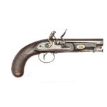 A 40 bore flintlock travelling pistol c 1820, 10” overall, octagonal twist barrel 5” with platinum