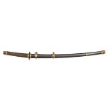 A Japanese naval Katana, untempered blade 26” (murato), oval iron tsuba, cat scratch habaki,