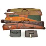 6 various fleece lined or padded leather, leatherette or canvas gun slips; a moulded plastic