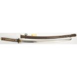 WWII Japanese NCO’s katana, fullered blade 26½”, spring catch fastener, GC (some hand wear to