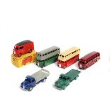 6 Dinky Toys. A Morris J Royal Mail Van (260). Dodge Rear Tipping Wagon (414) dark blue with grey