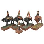 4 “Sentry Box” painted model mounted figures: The Life Guards, The Blues and Royals, The 9th Queen’s