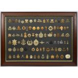 A framed display of 92 different ERII period OR’s brass/WM badges: Household Cavalry (3) RHA,