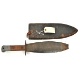 A WWII smatchet, swollen SE blade 10” (¾” of tip broken), plain steel crossguard, alloy pommel,