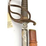 A post 1902 RN officer’s sword, straight fullered blade 32”, by “Gieves Ltd London, Portsmouth &