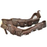 2 WWI period brown leather bandoliers, of 5 pouches. GC