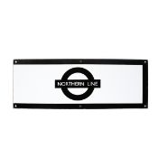 A London Underground enamelled frieze panel; NORTHERN LINE. Black on white enamel. Dimensions; 610mm