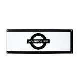 A London Underground enamelled frieze panel; NORTHERN LINE. Black on white enamel. Dimensions; 610mm