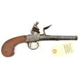 A 48 bore cannon barrelled flintlock boxlock pocket pistol by Barbar, London c 1770, 9¼” overall,