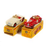 2 Dinky Toys sports/racing cars. MG Midget Sports Car (108). In red with fawn interior, red wheels