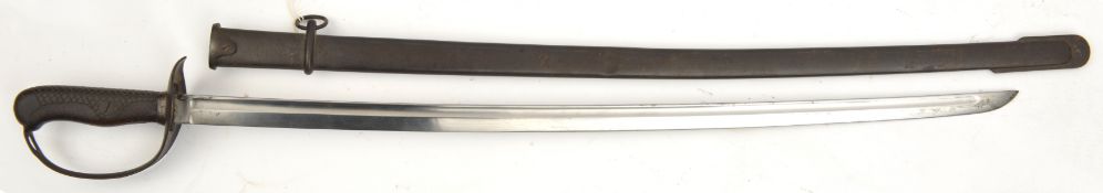 A WWII Japanese army NCOs sword, slightly curved blade 30”, with back fuller for whole length,