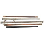 2 sword scabbards: steel for French cavalry trooper, c 1850, straight blade, 96 cm x 3.5cm at