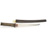 A Japanese sword tanto, unsigned blade 13” c 1680, ribbed habaki, modern hilt mounts, signed