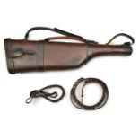 A leather leg’ o’ mutton gun case for a DB gun with up to 30” barrels, with brass lock, carrying