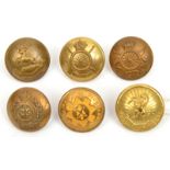 6 Cyclist’s large buttons: officer’s gilt Highland, Huntingdon (gilt rubbed), Kent and Northern;