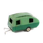 Tri-ang Minic Caravan (41M). A post-war example in two-tone green with black tyres, wire tow hook