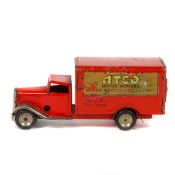 Tri-ang Minic ATCO Delivery Van (21M). A post-war lawn mower delivery van in red with ATCO and Tri-