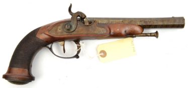 A Belgian officer’s 26 bore percussion holster pistol, 12½” overall, browned octagonal twist