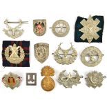 10 Scottish glengarry badges: R Scots, RSF, Cameronians, Black Watch without title, HLI,