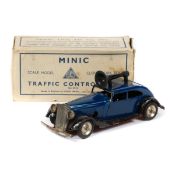 Tri-ang Minic Traffic Control Car (No.29M). A post-war example with dark blue body, black wings