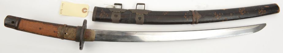 A Japanese wakizashi, blade 18””signed Tadamitsu c 1680, mounted in tachi style, QGC (top and bottom