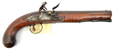 A 16 bore flintlock holster pistol by Wogdon, c 1785, 13½” overall, octagonal barrel 8½” signed “
