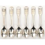 A set of 6 silver teaspoons of the Artists Rifles, bearing regimental badge heads of Mars and