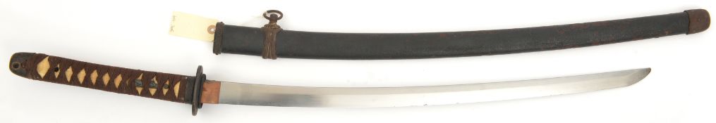 A Japanese showa military katana, signed blade 24½”, Sukekuni and dated 1942, bird menuki, GC (blade