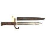A Belgian M1889 Mauser knife bayonet, hooked quillon, in its steel scabbard. GC Plate 5